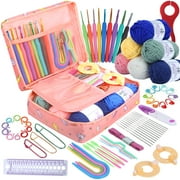 PLUSBRAVO Crochet Kit for Beginners Adults Crochet Hook Set Includes Yarn Balls, Needles, Accessories Kit,Bag Pink